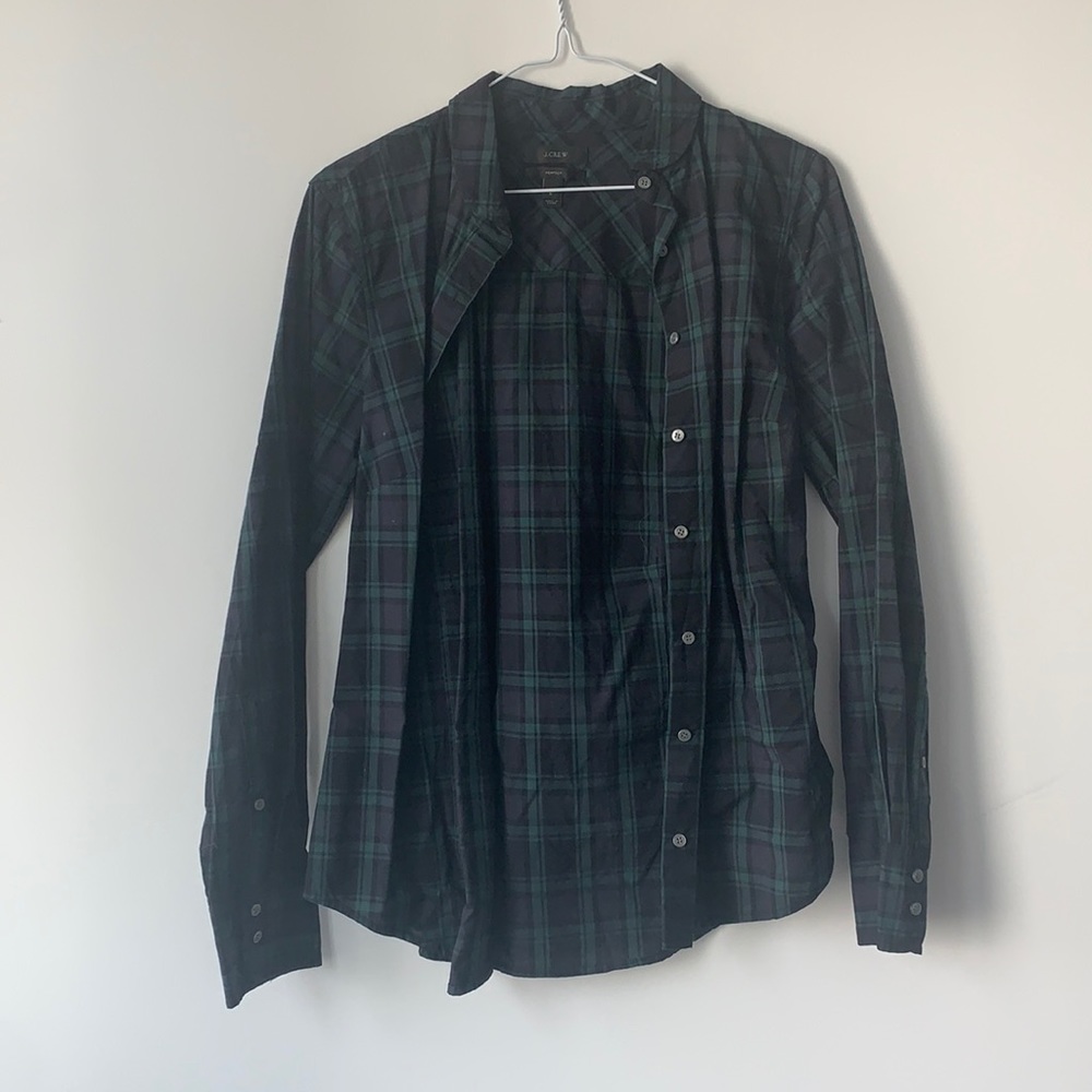 J Crew Perfect Blouse navy green plaid
